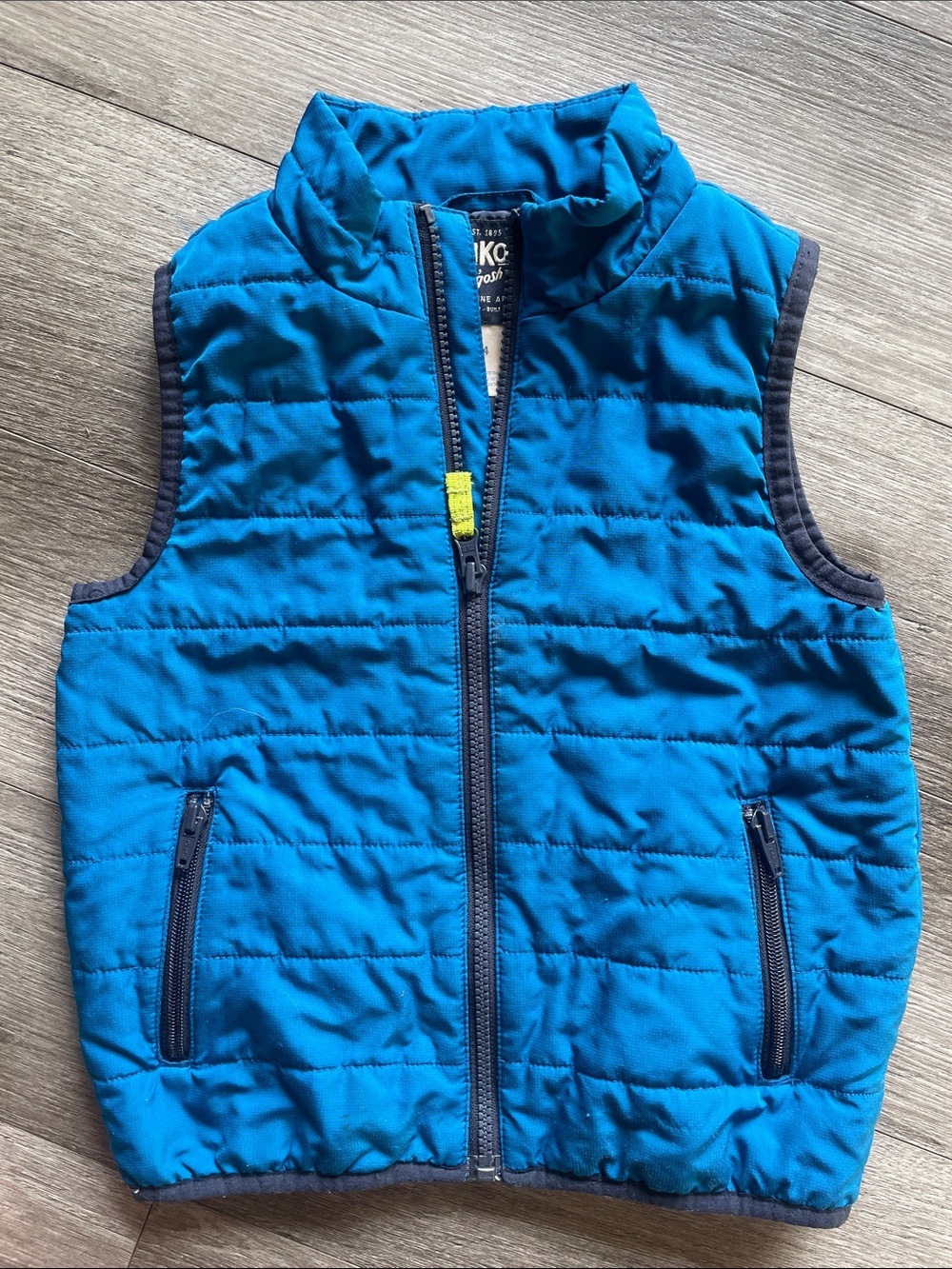 OshKosh B'gosh Bright Blue Quilted Puffer Vest with Navy Trim